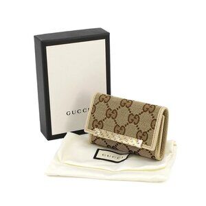 GUCCI GG Canvas 6 Key Case Leather Beige Brown